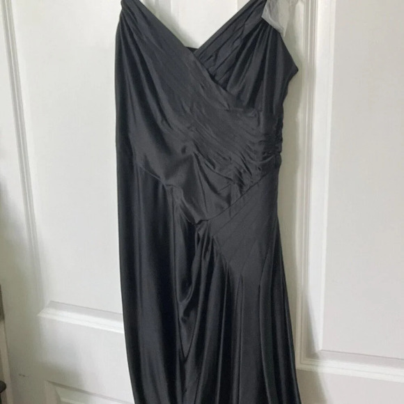 BCBG Maxazria Black Satin Pleated  Wrap Beaded Strap Cocktail LBD Dress - Picture 3 of 7